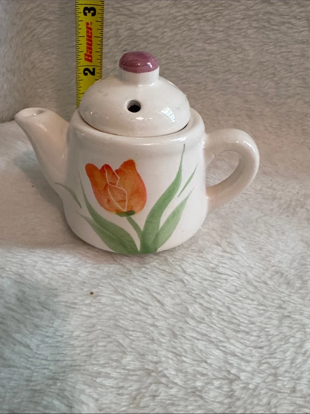 Bauer White Ceramic Mini Teapot Trio with Blue and Purple Floral Accents